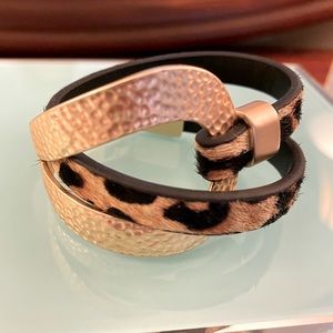 NWOT Gold and leopard haircalf adjustable wrap bracelet